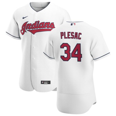 Cleveland Cleveland Guardians #34 Zach Plesac Men's Nike White Home 2020 Authentic Team MLB Jersey